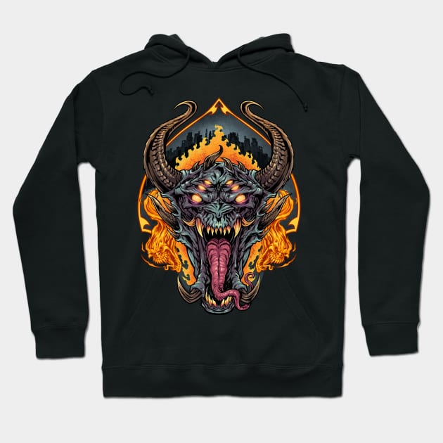 Demon Face and Fire Skulls Hoodie by FlylandDesigns